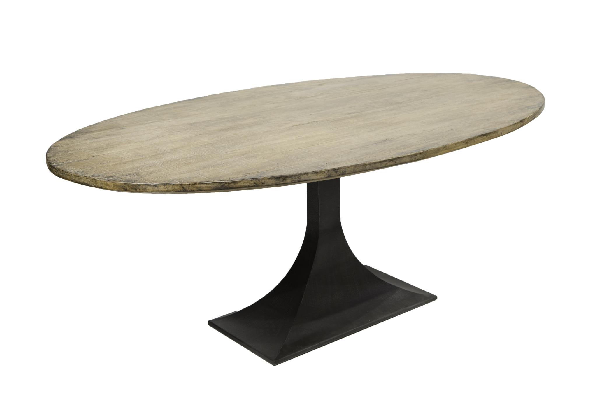 Ida/Makenzie 78″ Oval Dining Table Antique Natural / Iron Base Nest