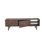 the Pablo Entertainment Unit's creative woodwork adds a modern flair to the classic style. Made of high-quality Sheesham wood