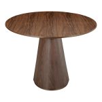the Otago Table features clean lines and a contemporary modern style that will brighten up your dining area with its warm hues and circular design. A polished walnut veneer completes this table's seamless look.