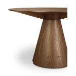 the Otago Table features clean lines and a contemporary modern style that will brighten up your dining area with its warm hues and circular design. A polished walnut veneer completes this table's seamless look.