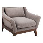 oak frame emphasizes the light coloring of soft cotton-blend upholstery