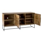 clean lines complete with iron detailing to accompany its industrial design. Made of solid mango wood