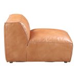 100% top-grain buffalo leather upholstery that will age into a beautiful patina with reverse stitching accents to add an artisanal touch. With an emphasis on its plump