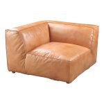100% top-grain buffalo leather upholstery that will age into a beautiful patina with reverse stitching accents to add an artisanal touch. With an emphasis on its plump