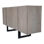 industrial sideboard with a pale-grey finish. Tons of storage to help keep your dining or living room neat and tidy. Crafted from solid wood and black