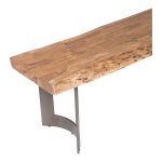 rustic live edge detailing shows off the unique knots and whorls of the wood. With simple steel legs that serve to display the natural quality of the acacia wood