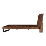the Bent queen bed’s expansive live edge headboard is a showcase for the acacia. A bent iron piece adds an industrial juxtaposition to the natural elements. Pair with other pieces in the Bent collection for a complete look.