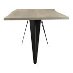a showcase for the wood’s inherent beauty and natural qualities. Supporting the tabletop is an iron base