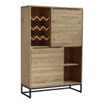 a wine rack and two cabinets