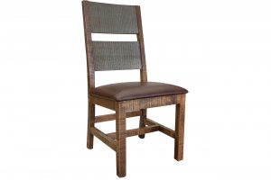 Antique Multicolor Faux Leather Seat Wooden Chair