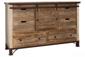 Antique Multicolor 6 Drawer, 1 Sliding Door, Dresser