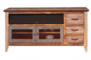 Antique Multicolor 3 Drawer, 2 Iron Mesh Doors 62" TV Stand