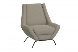 Tyne Wooden Frame & Metal Base, Almond Gray Fabric Armchair