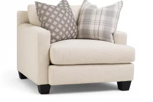 Cleopatra Chair – Taupe Fabric with Grey Accent Pillows